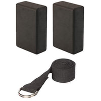 Pair of Yoga Blocks (Black) and Yoga Strap (Black) freeshipping - Fitness Equipment Dublin